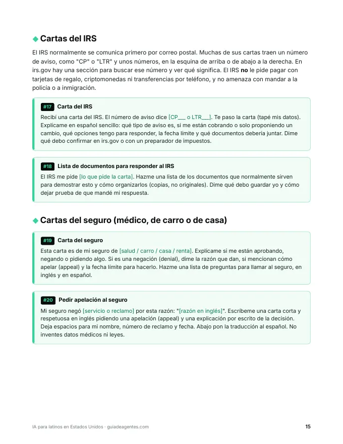 Página de muestra: Capítulo 4: cartas del IRS