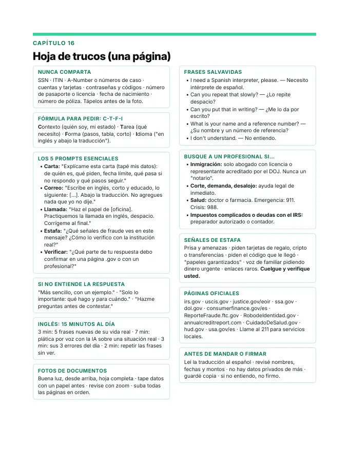 Página de muestra: Hoja de trucos de una página